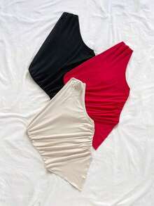 3 piezas Conjunto informal de verano de 2 piezas para mujer con parte superior de hombro asimétrico y bajo asimétrico, adecuado para volver al colegio, té de la tarde, casual, invitada a boda en la playa, brunch de graduación, Día de San Patricio, - Multicolor 2 - Ver 3