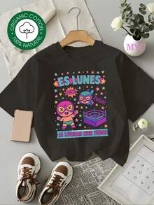 MYNOVA C Camiseta de Suave para Mujer Talla Grande con Divertido Estampado de Lucha Libre, Estrellas Coloridas y Palabras de Poder, Perfecta para Fans de la Cultura Mexicana y Entusiastas de la Lucha Libre, Gran Regalo para el Día de la Madre o Cinco de Mayo, Ropa Casual de Moda para Mujer, Vestidos de Mujer de Verano Casual, Perfecta para Todas las Estaciones, Tallas S - XXL - Negro - Ver 6