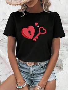 Cómodo |   1 Playera para Mujer 100% Algodón Transpirable | Camiseta Casual de Manga Corta para Mujer - Diseño Estampado, Cuello Redondo Holgado, Tejido Transpirable de Elasticidad Media, Lavable a Máquina, Top Versátil para Todas las Temporadas, Ropa Casual, Estampados Divertidos, Material Cómodo, Estilo Nuevo y Moderno - Ideal para el VeranoLoose Versatile Short Sleeve T-shirt for Women - Negro - Ver 11