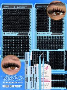 486/558 Cluster D-Roll Fluffy And Comfortable False Eyelash Set, Including Sunflower, Oblique Flying Single Cluster False Eyelashes, Suitable For Beginners Eyelash Tutorial, Thick And Dense DIY Segmented False Eyelashes, Including Glue, Sealer, Tweezers, Eyelash Brush, Magnifying Eye Makeup, Lightweight And Reusable - Multicolor - View 5