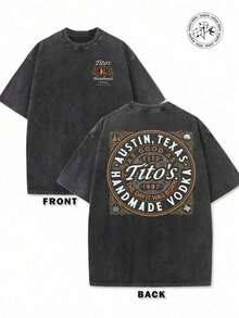 Camiseta lavada y usada de 230g, con el logo de Tito's Handmade Vodka en la parte delantera y el texto circular "AUSTIN TEXAS Tito's HANDMADE Vodka" y el logo de la marca en la parte trasera, temática de Tito's Vodka. - Blanco - Ver 6