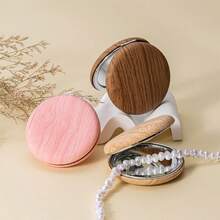 Factory Direct Supply! Imitation Wood Grain PU Portable Makeup Mirror, Double-Sided High-Definition Mirror, Premium Quality - A - View 3