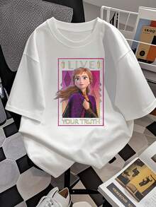 Gráfico con mensaje Live Your Truth" que inspira autenticidad y fuerza interior con tonos púrpura y dorado evocando confianza y libertad camiseta de mujer  casual cómoda para uso diario - Blanco - Ver 2