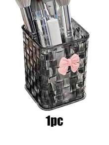 1pc Transparent Acrylic Desktop Storage Box With Pink Bow Decor, Bathroom Toothbrush Toothpaste Holder, Desk Pen Cup, Luxury Rattan Texture Desktop Organizer, Multi-Function Storage Rack, Suitable For Back To School Supplies, Office, Dorm And Desktop Essentials, Makeup Brush Holder, Multi-Purpose Display Box - Multicolor - View 11