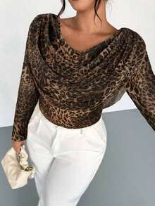 Blusa sexy de manga larga con cuello en V profundo y malla transparente ajustada para mujer de talla grande, adecuada para el Día de San Valentín, conciertos, actuaciones, citas, cenas formales, bailes de graduación, bodas, estilo sexy y elegante, para ir al trabajo, de vuelta a la escuela, vacaciones, playa, romántica, estilo sirena, fiestas de cumpleaños - Marrón - Ver 4