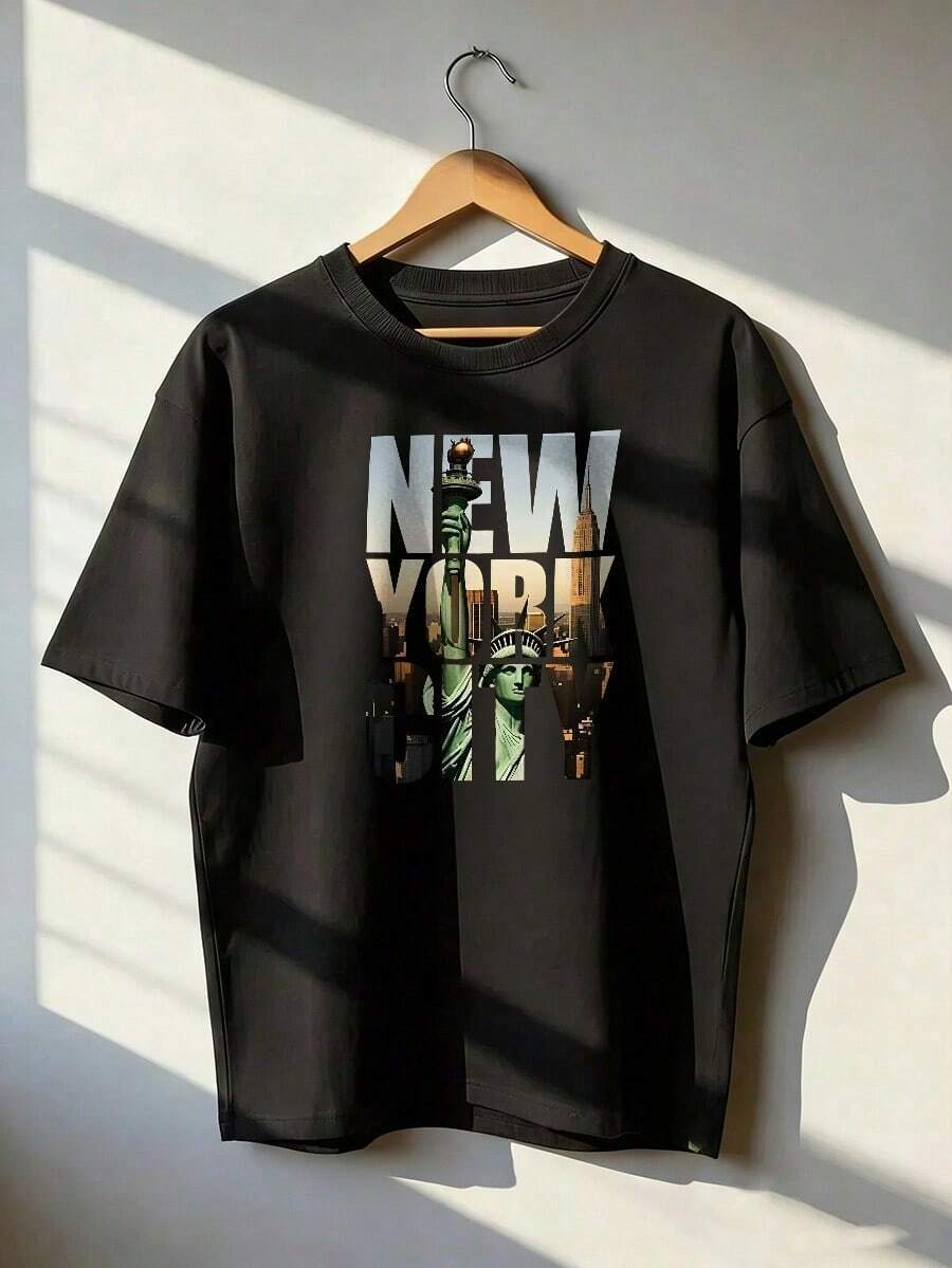 Short-Sleeve T-Shirt With American Tourist And Urban Style, Fashionable Short-Sleeve T-Shirt For Spring And Summer 2026, Made In Mexico, 180 Grams. Cartoon Print, Couple Design, Suitable For Indoor Or Outdoor Wear. Crew Neck, Unisex, Ideal For Office And Leisure. One-Piece Pack. - BK-P631577SLNDXZGY505 - 查看 1