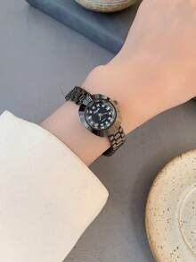 1件女款石英手錶，阿拉伯數字刻度，金色方形水鑽裝飾，優雅休閒日常佩戴與派對禮物 - 黑色 - 查看 2