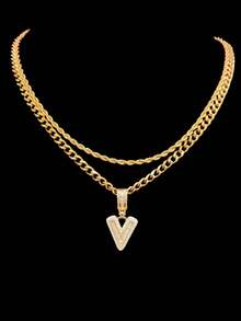 Bộ 2 món: 1 mặt dây chuyền chữ cái đính đá Cubic Zirconia & 2 dây chuyền thép không gỉ, 26 chữ cái tiếng Anh, Dây chuyền mặt dây chuyền phong cách hip hop cổ điển dành cho nữ, Thích hợp đeo hàng ngày hoặc dự tiệc, Quà tặng ngày Valentine - Vàng - Xem 27