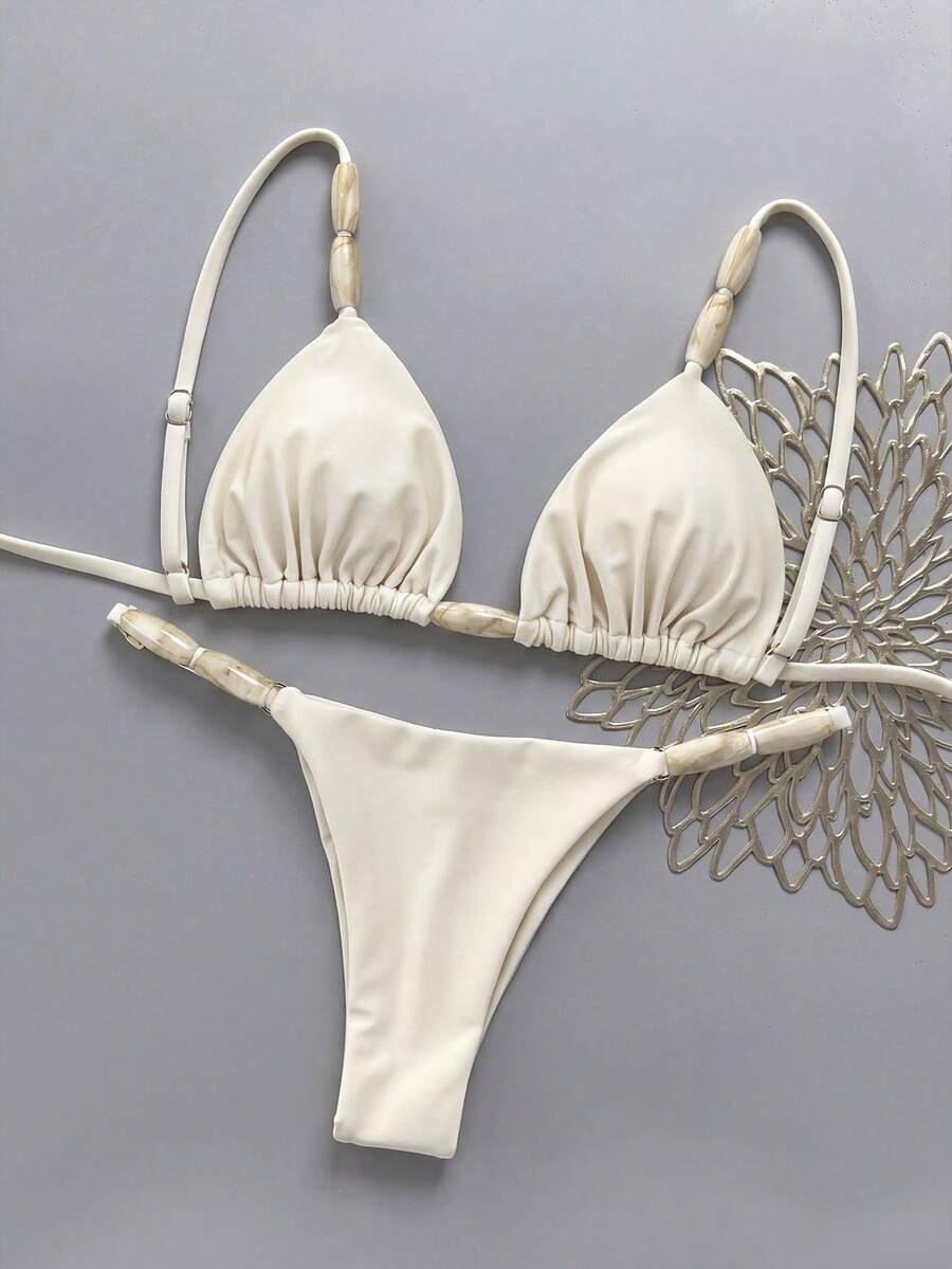 Bikinx 女士优雅比基尼套装,采用细肩带、系带前襟和露背设计,并饰有打结细节,打造时尚造型,是夏季海滩度假的理想之选。 - 米色 - 查看 1
