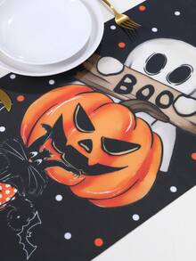 1pc 180cm*35cm Halloween Table Runner, Pumpkin Ghost Pattern Polyester Fabric Tablecloth, Halloween Decoration, Halloween Party Dinner Table Decor, Home Decor, Halloween Candy Decoration, Happy Halloween Decoration, Tabletop Centerpiece Decor, Scary Halloween Decoration - Multicolor - View 7