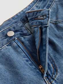 Jeans casuales sueltos y acampanados con decoración de lazo y bolsillos para mujeres - Lavado ligero - Ver 3