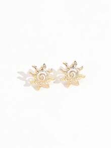 1 Par de Brincos Pendentes Minimalistas Versáteis Estilo Vórtice do Sol e do Oceano em Dourado para Uso Diário - Dourado - Visão 5