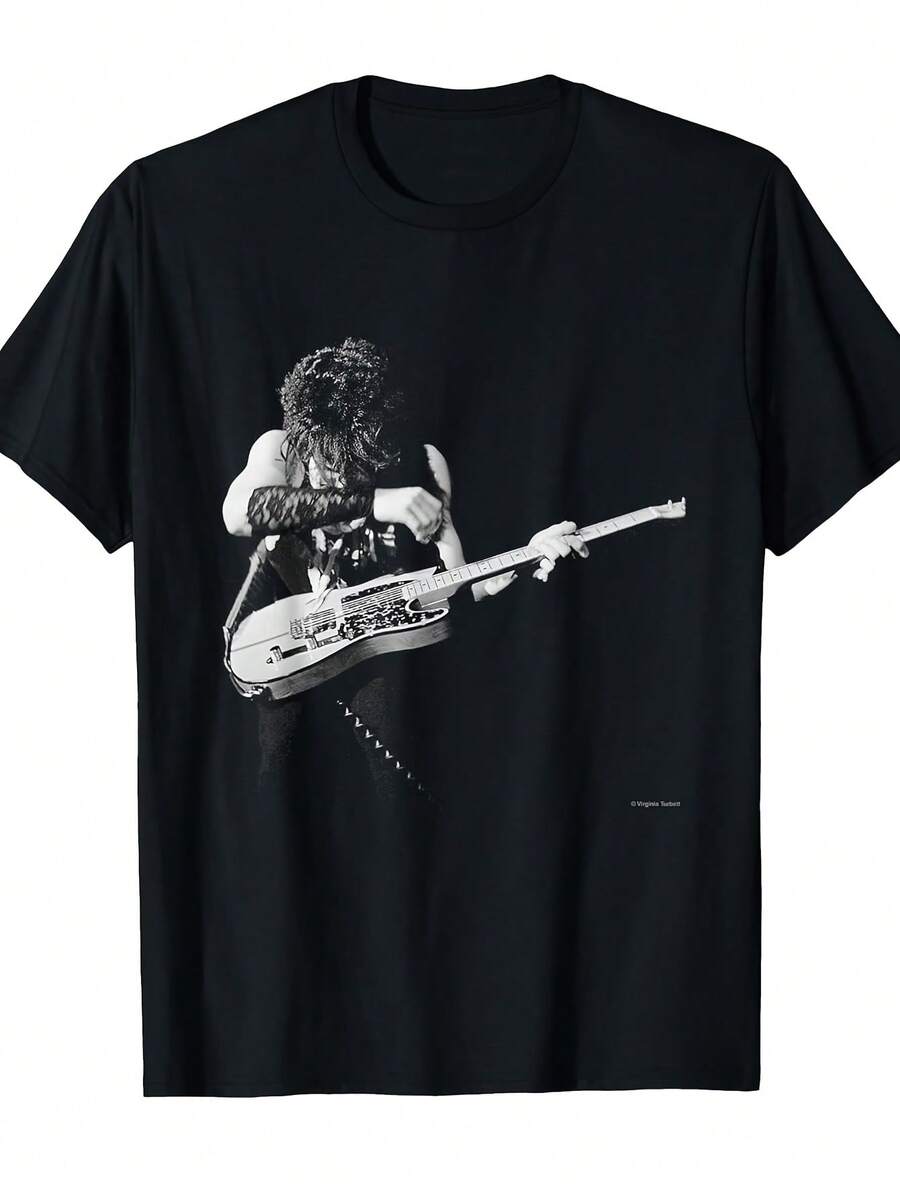 Prince Iconic Music T-Shirt For Live Performances - Soft Unisex Short Sleeve T-Shirt With Prince Guitar Print, Men's Casual Wear, Men's Iconic Short Sleeve Sports And Leisure T-Shirt, Lightweight And Energetic Top, With A Crisp And Streamlined Cut, This Garment Creates A Clean And Vibrant Look When Worn. Its Loose Yet Flattering Silhouette Adapts To All Body Types, Offering A Style That Is Both Casual And With A Touch Of Elegance. - 黑色 - 查看 1