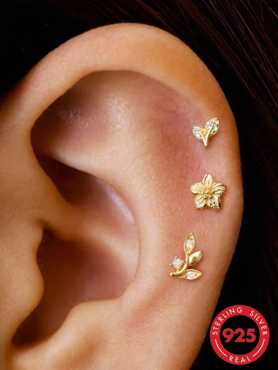 Conjunto de 3 brincos assimétricos de zircônia em prata de lei 925, brincos femininos para orelha furada, ideais para noivas e casamentos.