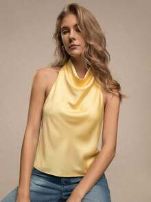 Vestido de fiesta sexy con espalda descubierta de unicolor para mujer, top hombros descubiertos - Amarillo - Ver 5