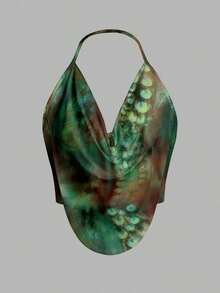 Top de tirantes minimalista y casual con elegante estampado floral y efecto tie-dye, adecuado para verano, salidas, playa, vacaciones, festivales de música, bodas, cumpleaños, fiestas, carnavales, chic - Multicolor - Ver 8
