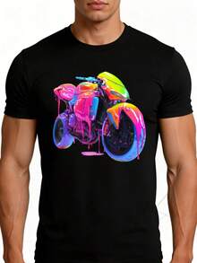 Camiseta Colorida con Diseño de Motocicleta para Hombre, Estilo Urbano, Ropa Casual de Verano, Regalo para Entusiastas de las Motos - Negro - Ver 1
