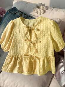 Camiseta de mujer de manga corta, moda sencilla y casual para uso diario - Amarillo - Ver 3