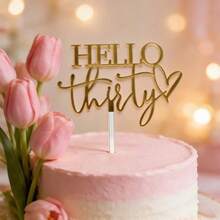3pcs/1pc Acrylic Gold "Hello 30 40 50 60" Birthday Cake Topper, Birthday Anniversary Party Decorations - Multicolor - View 5
