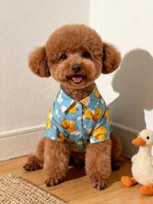 LUCKIE LABO 1pc Cute Duck Pattern Dog Pajamas, Casual Fashion Pet Shirt With Buttons, Suitable For Cats And Dogs Indoor And Outdoor - Multicolor - View 8