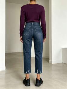 Jeans De Mezclilla Mujer Pantalon De Mezclilla Dama Mom Jeans Mujer Pantalones De Mujer Con Roturas Estilo Vintage - Pantalones vaqueros 2063-1 - Ver 2