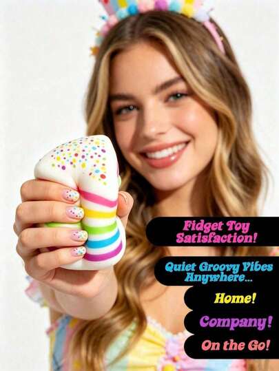NeeDoh Large Rainbow Cake Squishy, Slow Rebound Stress Relief, Soft Anxiety Relief Goods, Party Favor, Multicolor