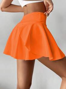 Pantalón falda de tenis de cintura alta blanco, pantalón corto/falda 2 en 1 antideslumbrante para golf/bádminton/fitness con bolsillos, falda pantalón deportiva de verano para yoga, correr al aire libre, nueva ropa de mujer en negro - Naranja - Ver 3