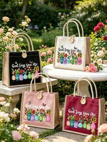 God Says You Are Bible Verse Tote Bag - Christian Floral Canvas Shoulder Bag With Inspirational Scripture Quotes - Colorful Succulents & Butterflies Design - Reusable Tote For Grocery, Beach, Work, Church - Linen Tote Bag - Multicolor - View 7