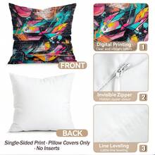 Set de 4 fundas de cojín con estampado abstracto de graffiti, impresas por un solo lado, adecuadas para la sala de estar, el dormitorio, la decoración del hogar, todo el año - Multicolor - Ver 4