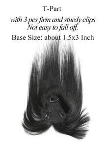 Pieza de cabello para cabeza delgada con mechones finos, toppers de cabello humano liso con flequillo, base de seda con 3 clips, color negro natural liso, toppers de cabello humano invisibles y sin costuras para uso diario de mujeres - Natural Black - Ver 4