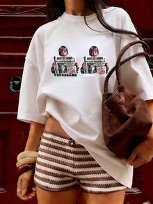Grunge And Urban Style Short Sleeve T-Shirt, Fashionable Short Sleeve T-Shirt For Spring And Summer 2026, Made In Mexico, 180 Grams. Cartoon Print, Couple Design, Suitable For Indoor Or Outdoor Wear. Crew Neck, Unisex, Ideal For Office And Leisure. One-Piece Pack. - WH-P631577SLNDXZGY515 - 查看 4