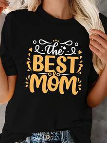 Camiseta de algodón oversize para mujer, con estampado "Mejor Mamá 2026", cuello redondo, manga corta, estilo casual para primavera/verano, cómoda, suave y sencilla para uso diario. - Negro - Ver 7