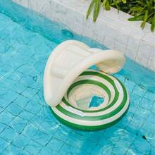 Flotador inflable con parasol desmontable para bebés, con asiento flotante con asa y diseño a rayas de dibujos animados para niños y niñas - Multicolor - Ver 10