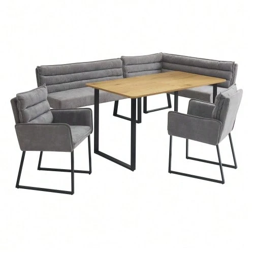 Corner Bench Set, Dining Set, Ideal For Placing In A Corner Of Kitchens And Dining Rooms, Includes A Corner Bench, Two Dining Chairs And A Dining Table, Chenille Fabric, Gray Color + Wood. - Grey - View 1