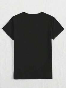 New Women's Short Sleeve T-Shirt With Star Print And "Luau Lover" Phrase Design, Elegant And Beautiful Casual T-Shirt - 黑色 - 查看 2