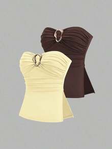 Top corto con pliegues tipo bandeau de moda casual para mujer - Multicolor - Ver 1