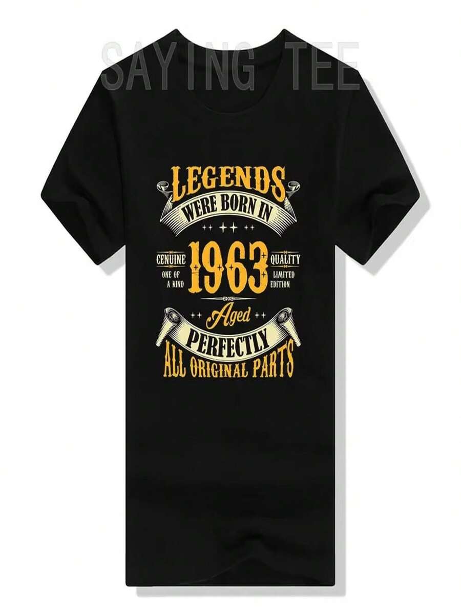 Legendary Figure T-Shirt, Born In 1963, Women's T-Shirt For 61st Birthday, Retro Outfit For 61st Birthday, A Gift For Dads And Grandparents, A T-Shirt For Parents And Grandparents. - 黑色 - 查看 1