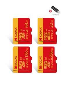 Kodak Red & Yellow High Speed Micro SD U3 128GB 256GB 100MB/S Memory Card 32GB 64GB TF Cards SD Adapter + Card Reader - View 2