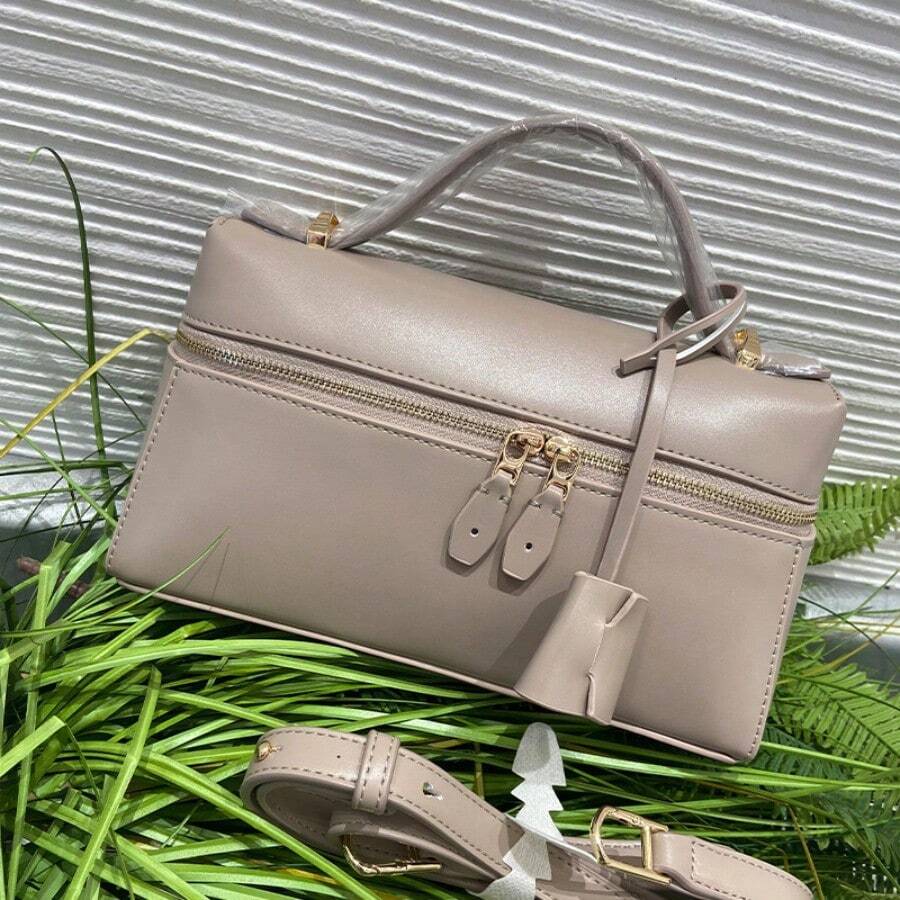 L23 Minimalist Solid Color Boxy Handbag For Women Elegant Smooth Faux Leather Top Handle Bag Luxury Design Structured Crossbody Purse With Adjustable Strap Versatile Daily Travel Satchel - 大象灰金扣(L23平紋) - 查看 1