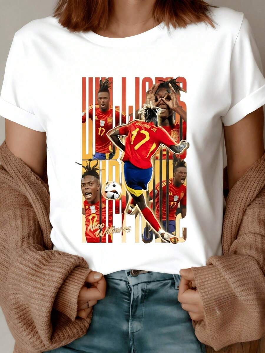 A Player Running On A Field With Energy And Passion, Showcasing The Power Of Sport And Victory. This Modern, Comfortable, Casual Women's T-Shirt Is Perfect For Everyday Wear And Features Vibrant Colors. - 白色 - 查看 1
