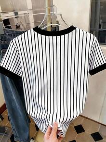 Camiseta de mujer casual de cuello redondo y manga corta con estampado de lazo - Multicolor 8 - Ver 2