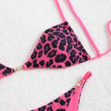 Nuevo traje de baño sexy con estampado de leopardo y tirantes para mujer, ropa de baño de alta gama para playa y spa. - Fondo blanco con flores azules - Ver 3