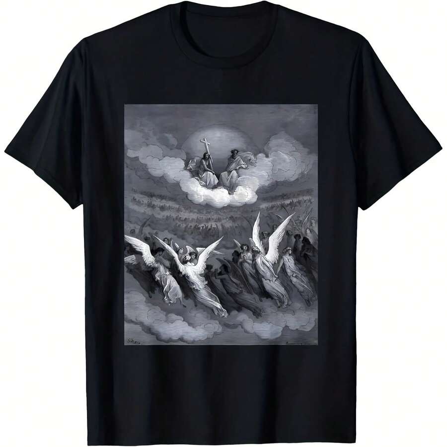 Unisex Adult T-Shirt Paradise Lost By Gustave Dore In Black, Small Size, Short Sleeves, Men's Summer T-Shirt - 款式 - 查看 1