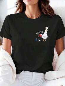 Conjunto de Verano para Mujer "CUFF 'EM" Camiseta Estampada con Diseño de la Linda Enfermera Goose "Tomándole la Presión Arterial" Camiseta Casual de Manga Corta y Cuello Redondo para Mujer Primavera/Verano Regalo Casual Diario para Vacaciones Ropa con Temática Médica 2026- D16 Ligera y Transpirable PARA Todas las Temporadas, Algodón 100% Algodón - Negro - Ver 1