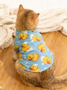 LUCKIE LABO 1pc Cute Duck Pattern Dog Pajamas, Casual Fashion Pet Shirt With Buttons, Suitable For Cats And Dogs Indoor And Outdoor - Multicolor - View 7