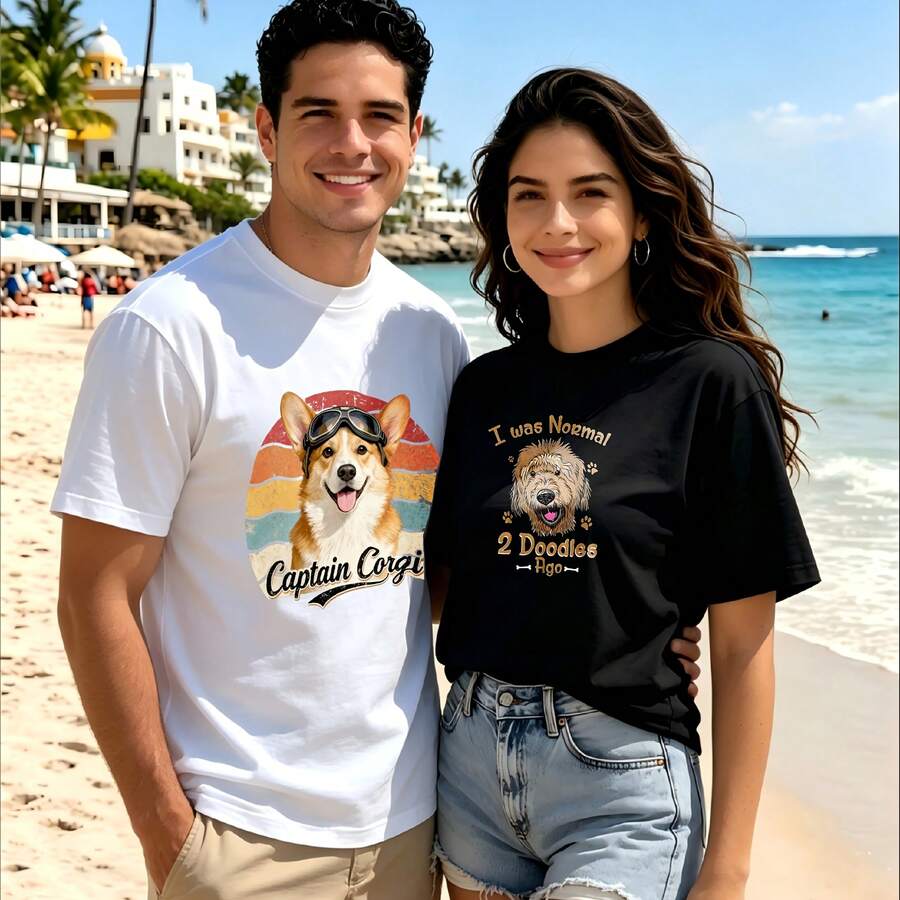 2-Piece Couple Matching Pattern T-Shirt, 100% Cotton, Loose Fit, Soft And Breathable, Casual Round Neck Short Sleeved Top Skeleton Football Player Skateboarder Skeleton Versatile Patterns No Picky Combinations Coordinated Dating Casual Travel Simple And Cartoonish Printing Styles High - 白色 - 查看 1