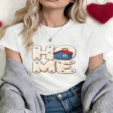 Home Embroidered Graphic T-Shirt, 100% Cotton Oversized Soft Breathable Casual Crewneck Short Sleeve Top, Summer Vibes Aesthetic Streetwear Style For Women & Home Lovers - Blanco - Ver 6