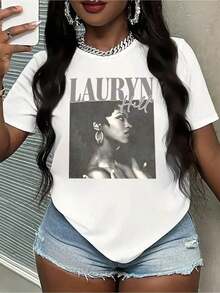 Lauryn Hill Tribute Graphic Tee Casual T-Shirt, Casual Print, Comfortable And Versatile, Pure Cotton Printed T-Shirt With Letter Pattern, 100% Cotton, Durable - 白色 - 查看 7