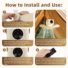 Hailicare Wireless Portable Mini Hanging Fan With Light, Remote Control, Rechargeable, 7200mAh Battery, 4 Speeds, Timing Function, Suitable For Outdoor Camping, Tent, Bed, Bedroom - Apricot - View 8