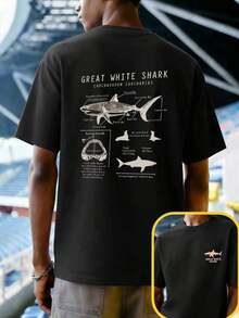Anatomy Of The Great White Shark T-Shirt, Organic Cotton, Double-Sided Print, Anti-Shrink, Classic Fit, Basic, All-Day Comfort. - 黑色 - 查看 6